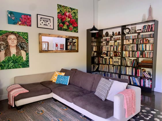 Living area with bookcase