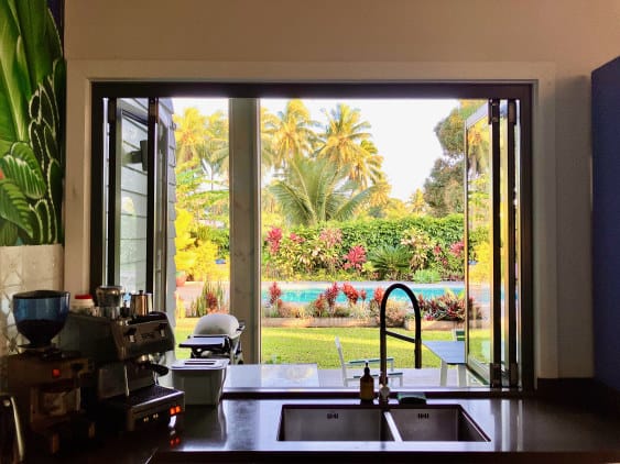 Pool view from kitchen