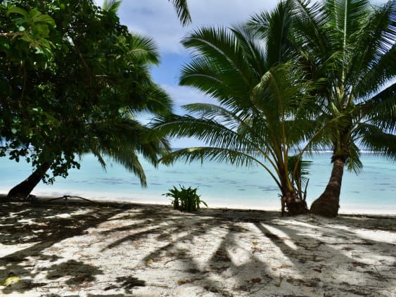 600m of of white sand and lagoon