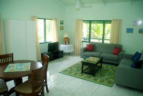 View from the dining area to the living room