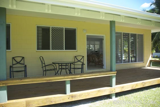 large covered deck out the front for watching the day pass by